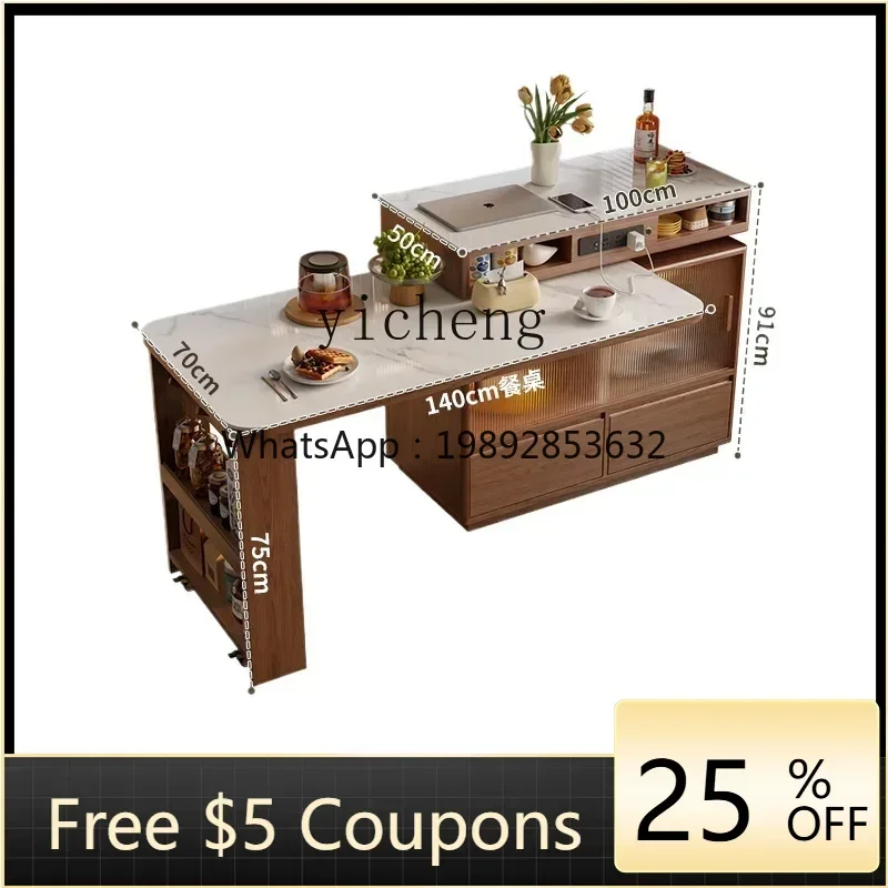 

ZZTQH island table integrated household retractable kitchen advanced rock slab rotating multi-function