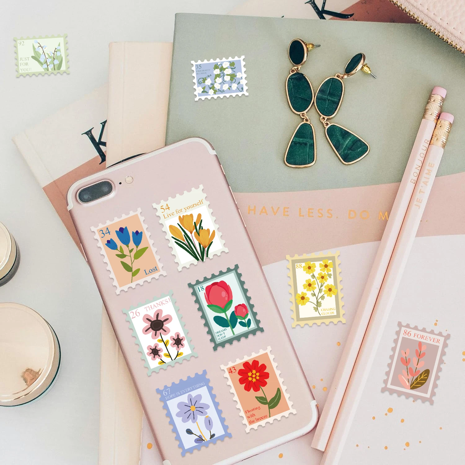 500PCS Cartoon Flower Stamps Roll Stickers Bakery Baking Colorful Decoration Labels Kids Party Scrapbooking Stationery Stickers