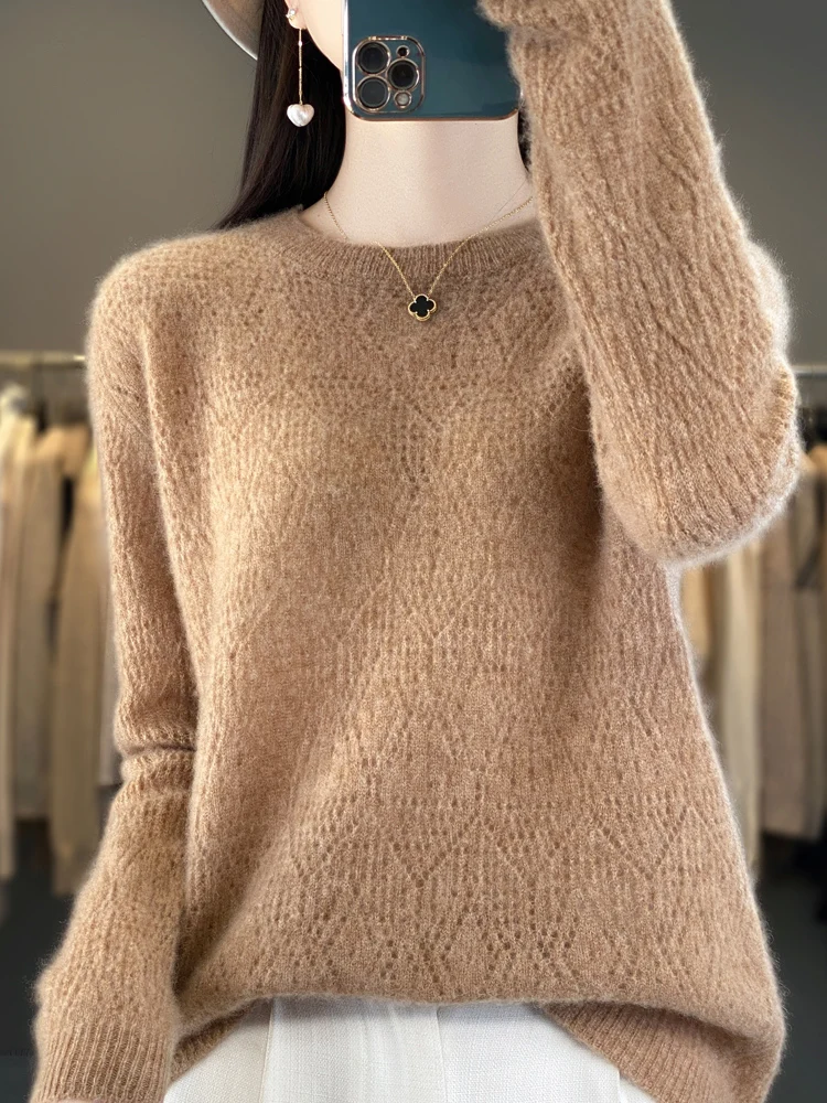 Basic Solid Autumn Knitwear 100% Merino Wool Elegant Pullover Sweater Mock-Neck Woman Cashmere Soft Elegant Tops