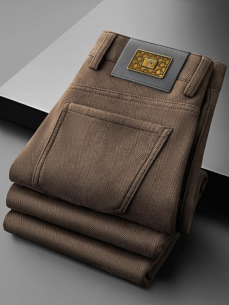 

Мужские шерстяные повседневные брюки прямого кроя, утепленные, для осени и зимы, новые, легкие, класса люкс, для среднего возраста