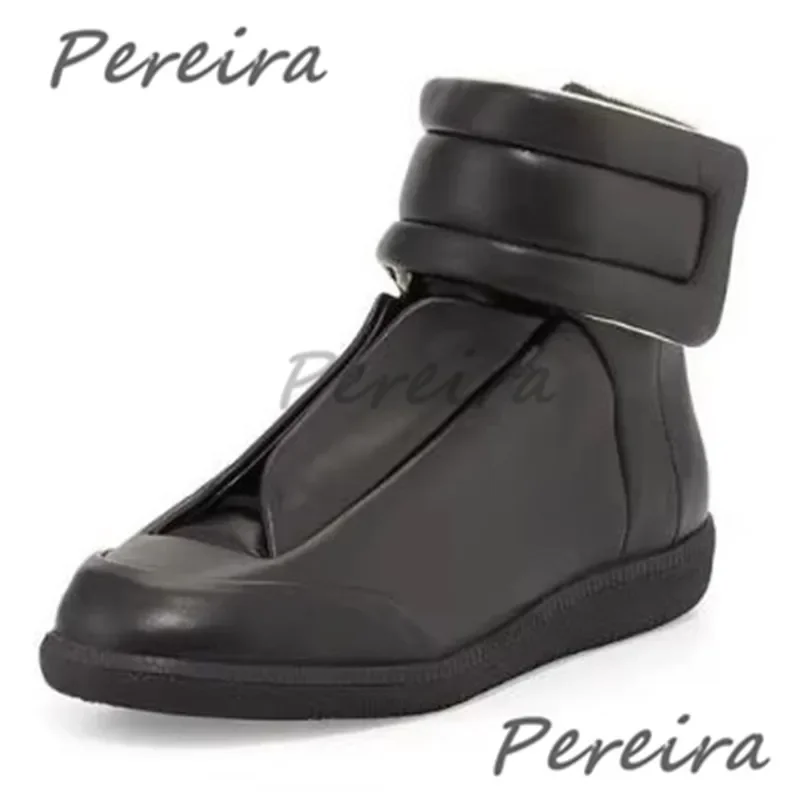 Black Genuine Leather Men's Casual Shoes Street Style Round Toe High-Top Sneakers Autumn Winter Mixed Colors Outdoor Men Boots