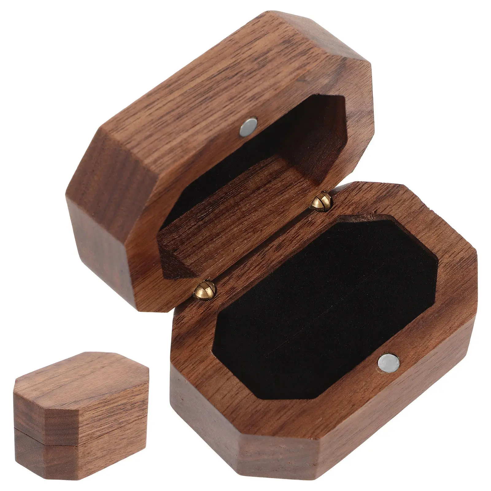

Black Walnut Wooden Ring Box Compact Portable Jewelry Display Holder for Wedding Engagement Ring Gift Case Jewelry Display Box