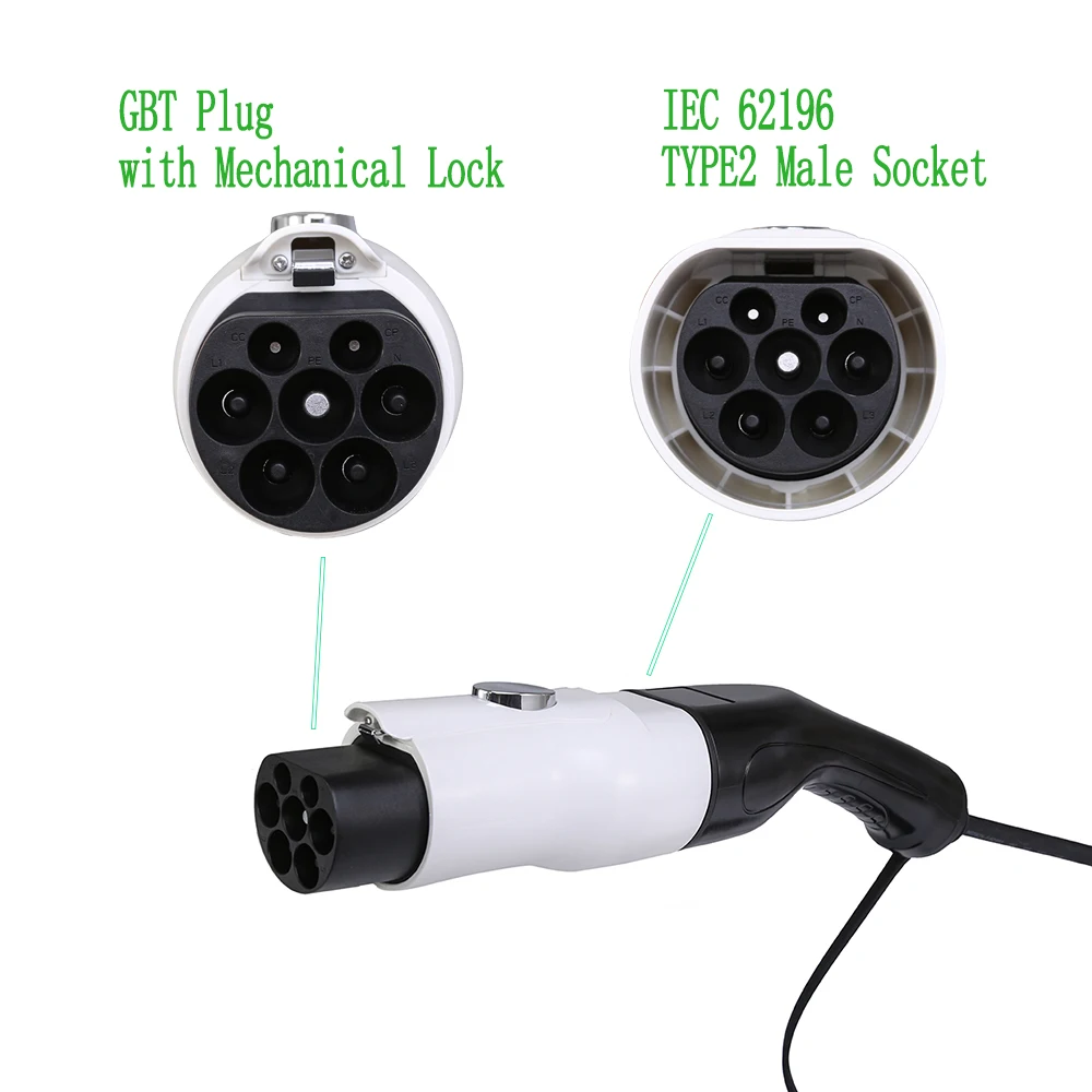 32A Three Phase 22KW Type2 to GBT Adapter IEC62196 EVSE Charger to Chinese EV Car ID4 6 BYD