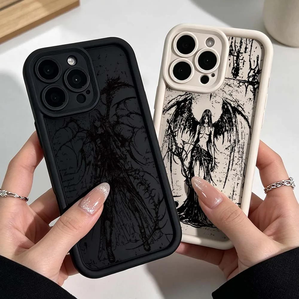 

Minimalist Black Angel Pattern For Apple iPhone 17 Air 16 15 14 13 12 11Mini Plus Pro Max Eye Ladder Phone Case Cover