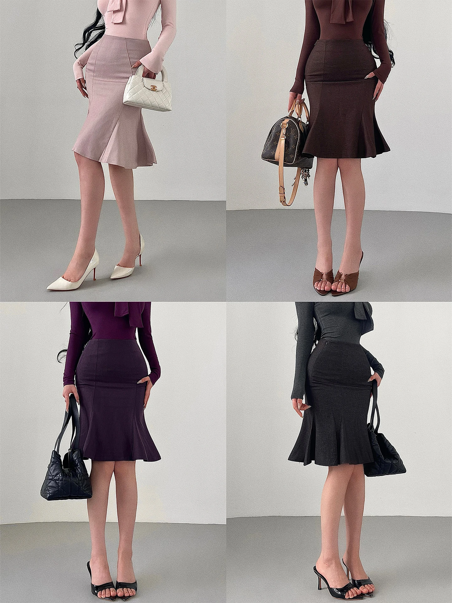 

Elegant High Waist Midi Skirt with Fish Tail And Lace Trim Soft Sexy Pure Desire Style Women's Fashion Spring Autumn 2025