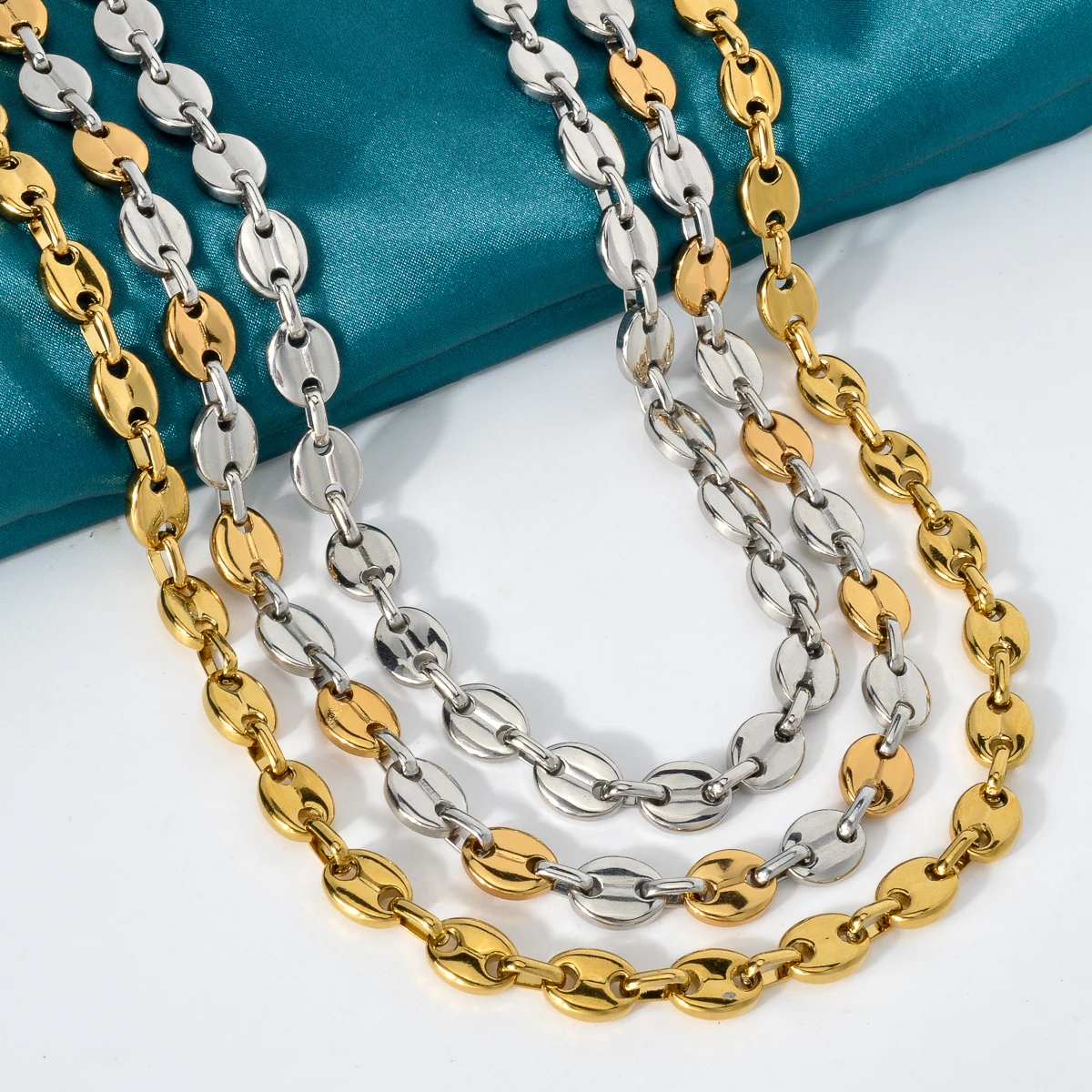 Coffee Bean Link Chain Necklace Unisex Hip Hop Dubai African Neck Chain Men Women Wedding Party Stainless Steel Jewelry Gift