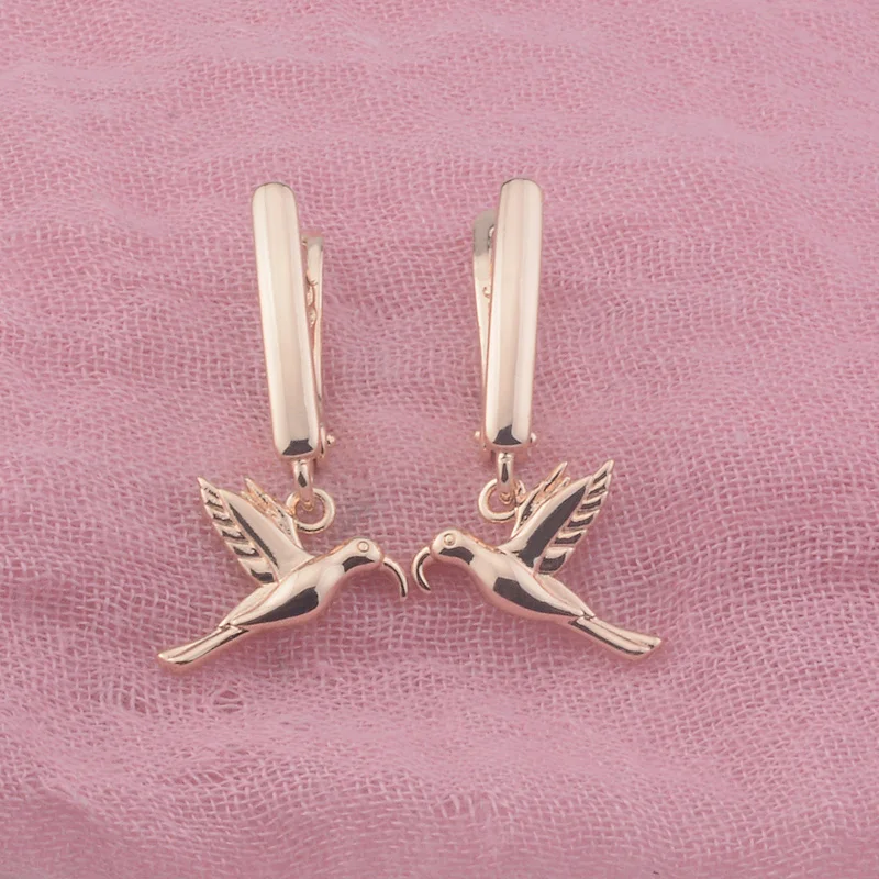 FJ Women Beauty 585 Rose Gold Color Fly Bird Jewelry Drop Earrings