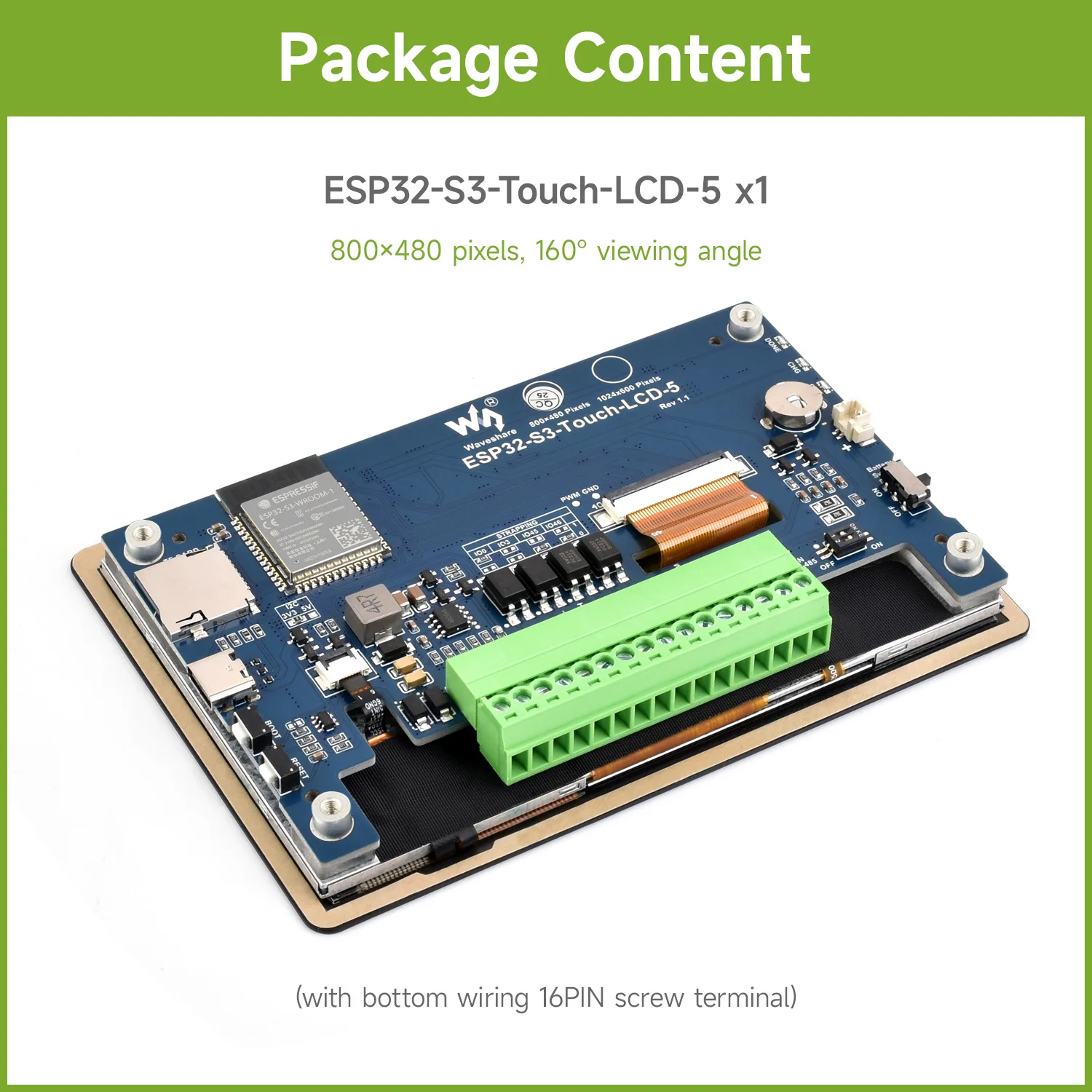 Waveshare ESP32-S3 5-Zoll-Entwicklungsboard mit kapazitivem Touch-Display, 5-Punkt, 32-Bit LX7 Dual-Core-Prozessor, ESP32 mit Display 6