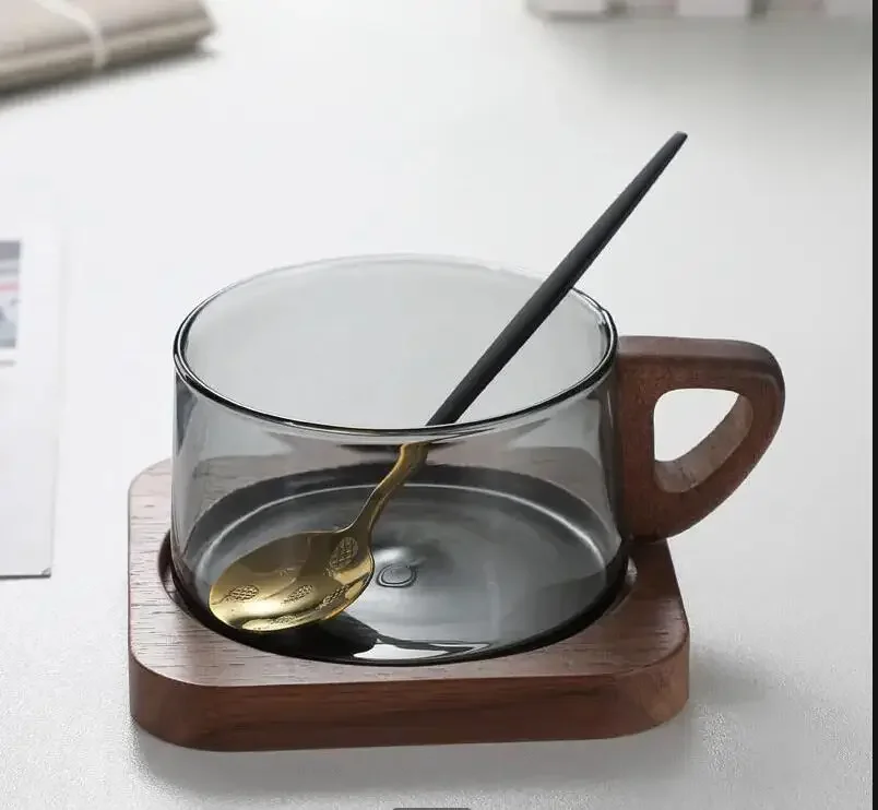 

Transparent Glass Coffee Cup Modern Household Office Mug Afternoon Tea Latte Milk Saucer Set Drinking