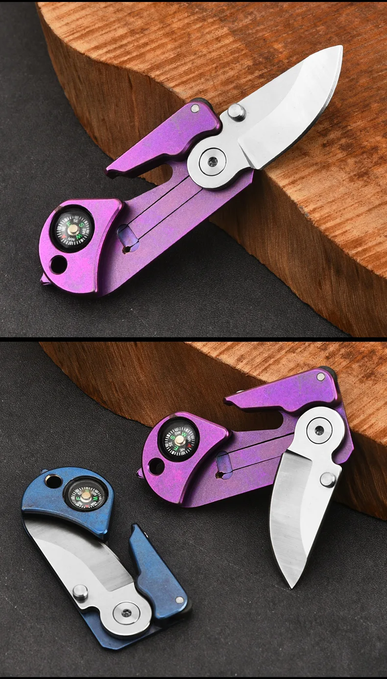 

New Titanium Alloy Multifunctional Unboxing Knife Mini Folding Knife Outdoor Camping Hiking Portable EDC Knife with Compass
