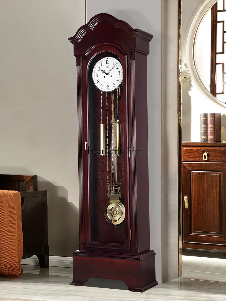 

Floor clock living room light luxury European solid wood mechanical vertical clock