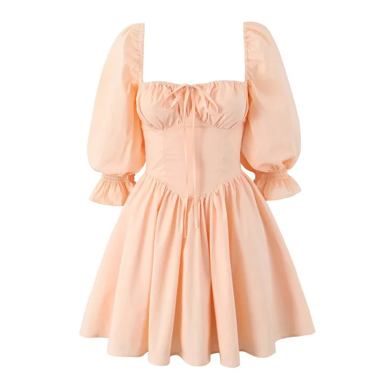 

2025New Summer European and American Style Fashionable Girl's Square Neck Patchwork Dress