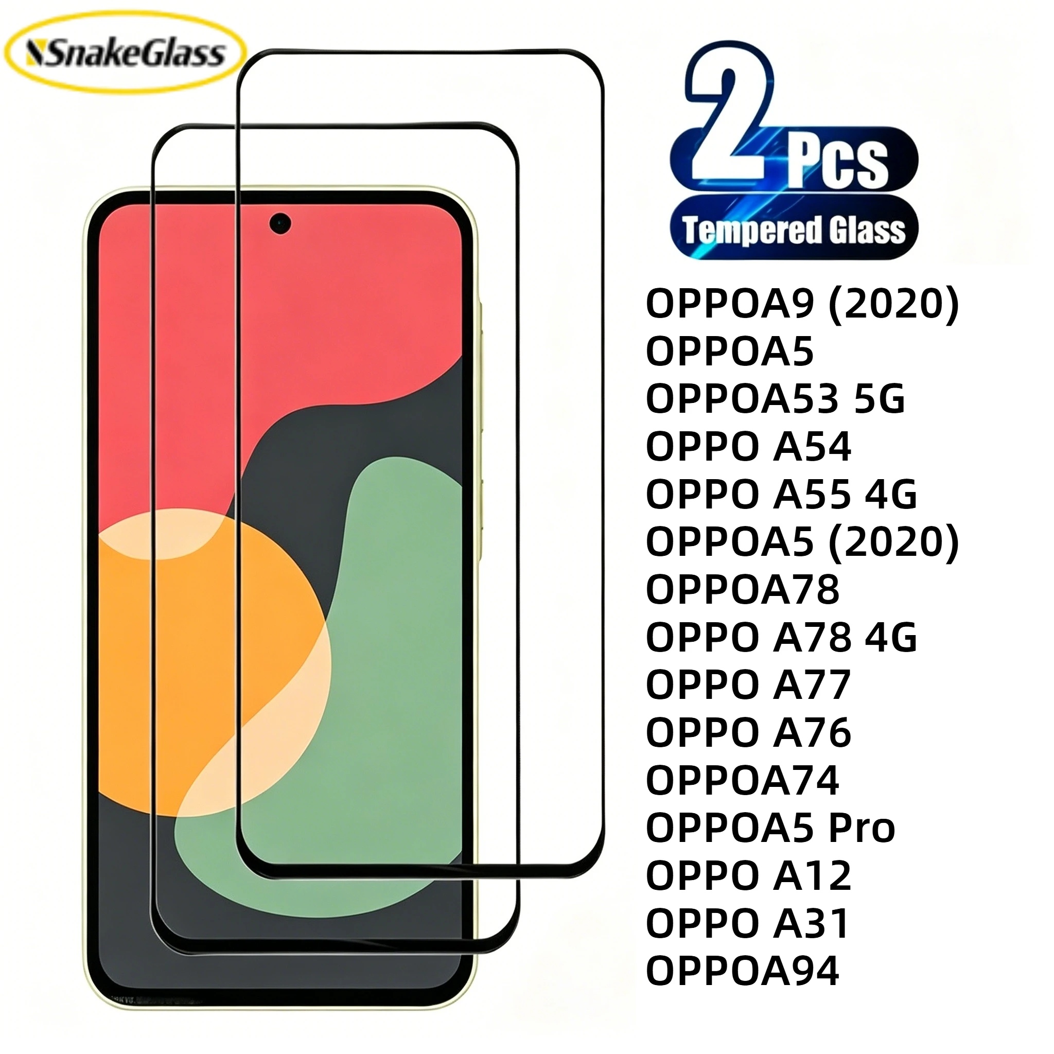 

2PCS Tempered Glass for OPPO A96 A78 A77 A76 A74 A9 2020 A5 Pro A12 A31 A94 A2 Pro A53 5G A54 A55 Screen Protector Anti-Scratch