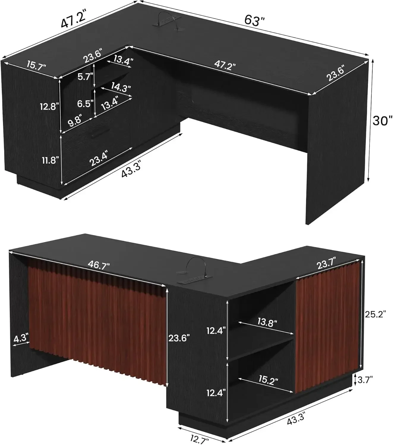 L-Shaped Executive Desk, Home Office Desk with Storage, Drawers, File Cabinet and Privacy Panel, Large Modern Corner Desk with C