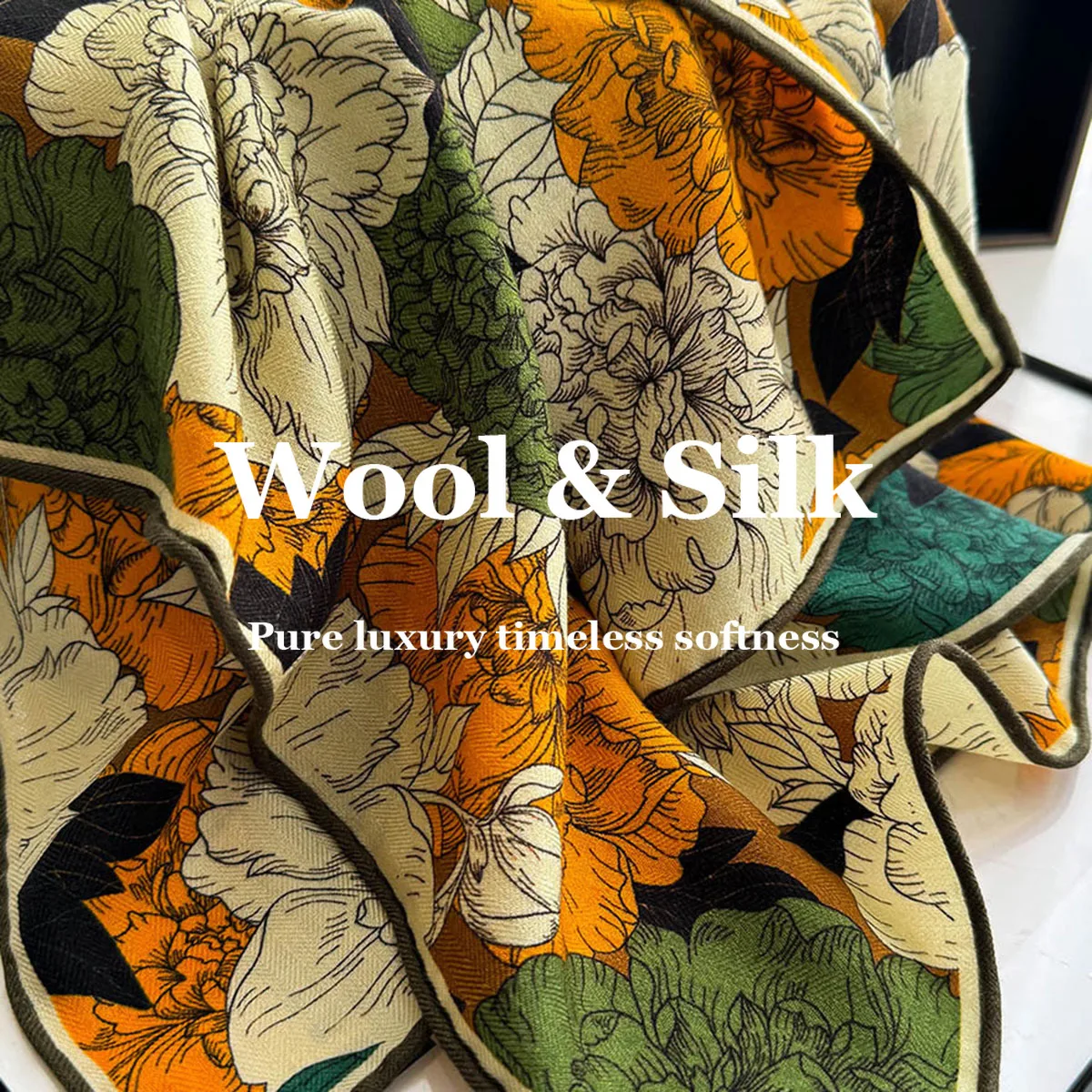 

82% Wool 18% Real Silk Scarf New Flight Attendant Shawl Wraps Women Print Square Scarves Hairband Bandana Hijab Pashmina Poncho