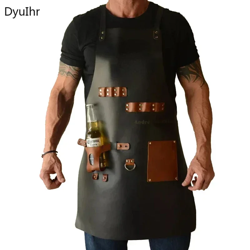 Customized Apron kitchen Outdoor barbecue apron PU leather multifunctional oil resistant work apron home and kitchen products