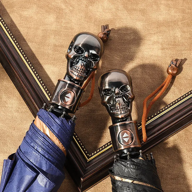 

Hot Sale Skull Pattern Auto Open Close Umbrella Large Windproof Folding UV Sun Rain Proof Compact Outdoor Umbrella for Men