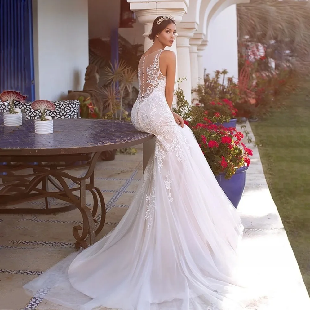 Customized Luxury Suspender Decal Mermaid Wedding Dresses 2026 New Sweetheart Neck Lace Chiffon Bridal Gown Suitable for Gardens view 5