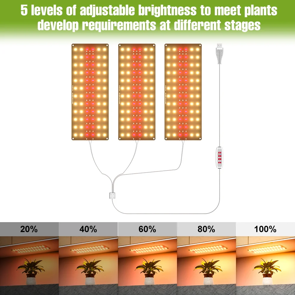 USB DC5V LED نمو النبات ضوء الطيف الكامل الكم مجلس زراعة مصباح 1/2/3/4 رئيس عكس الضوء 8/12/16 ساعة توقيت السيارات تشغيل/إيقاف