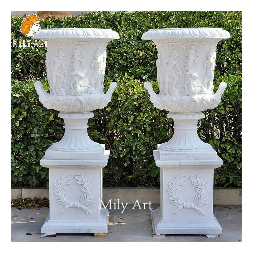 Outdoor hand-carved garden stone products statue marble flower pot