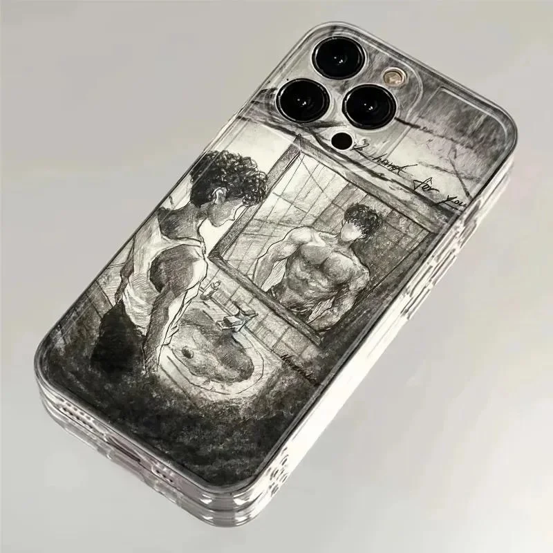 Cute comic cool man Soft Phone Case For iPhone 11 12 13 14 15 16 17 Pro Max XS XR 8 7 Plus X Luxury sketch boy cartoon Cover﻿﻿