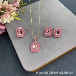Jewelry Cut Pink Crystal Exquisite Three-piece Set Douyin Hot-Selling Original Design Niche Jewelry