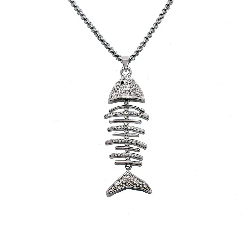 Creative Design Fish-Shaped Fishbone Pendant Necklace Hip Hop Gothic Style Male Pendant Necklace Punk Bohemian Jewelry Gift