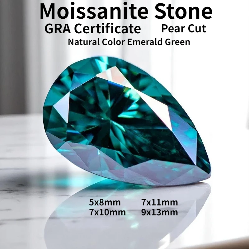 

Natural Color Emerald Green Moissanite Stone Pear Cut Lab Grown Diamond For Charms Woman Jewelry Making With Certificate