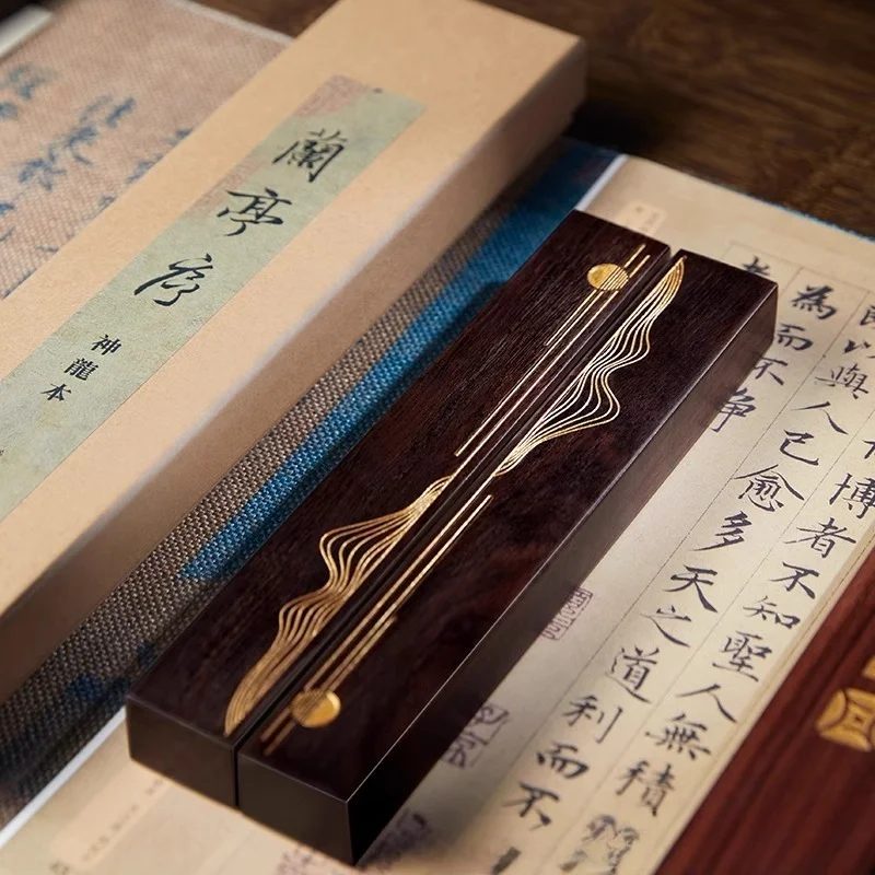 Ebony Calligraphy Paper Weight Solid Wood Inlay Craft Paper Press Ruler Four Treasures Of The Study For Chinese Brush Art Decor