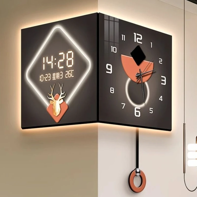 Wall Clock Elegant Watch Corner Luxury Wall Clocks Art Decoration Digital Clock Living Room with Light Aesthetic Ornaments