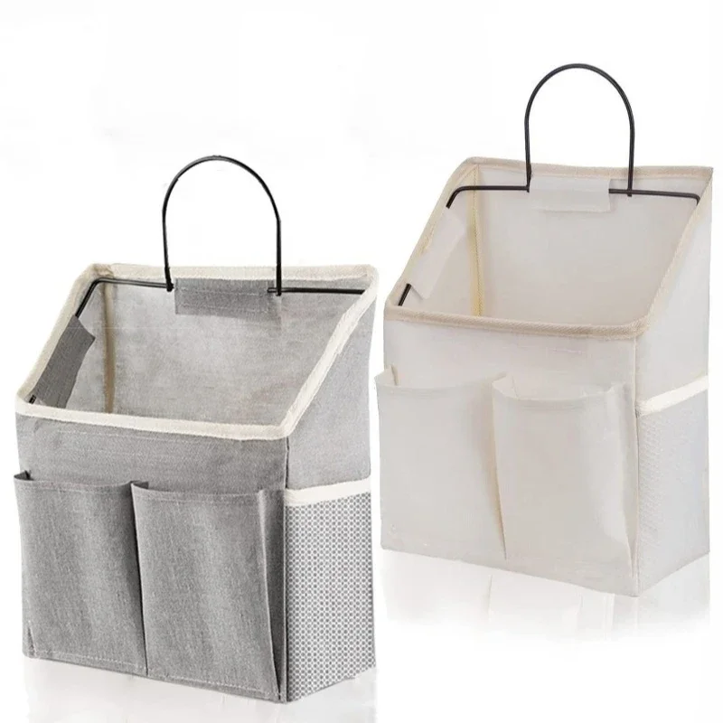 Organizador de pared de algodón y lino natural, bolsa colgante con múltiples bolsillos para dormitorio, dormitorio y escritorio, almacenamiento de puerta/baño
