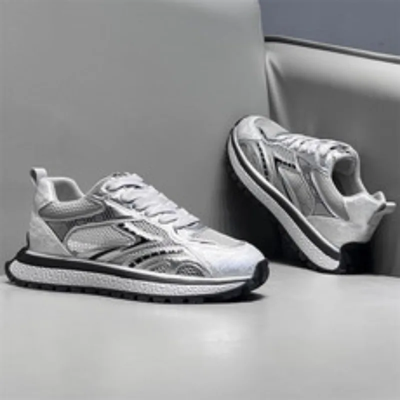 

Chunky Sneaker Men Designer Retro Soft Sole Sport Shoes Fashion Casual Leather Fabric Breathable Height Increased Platform Shoes