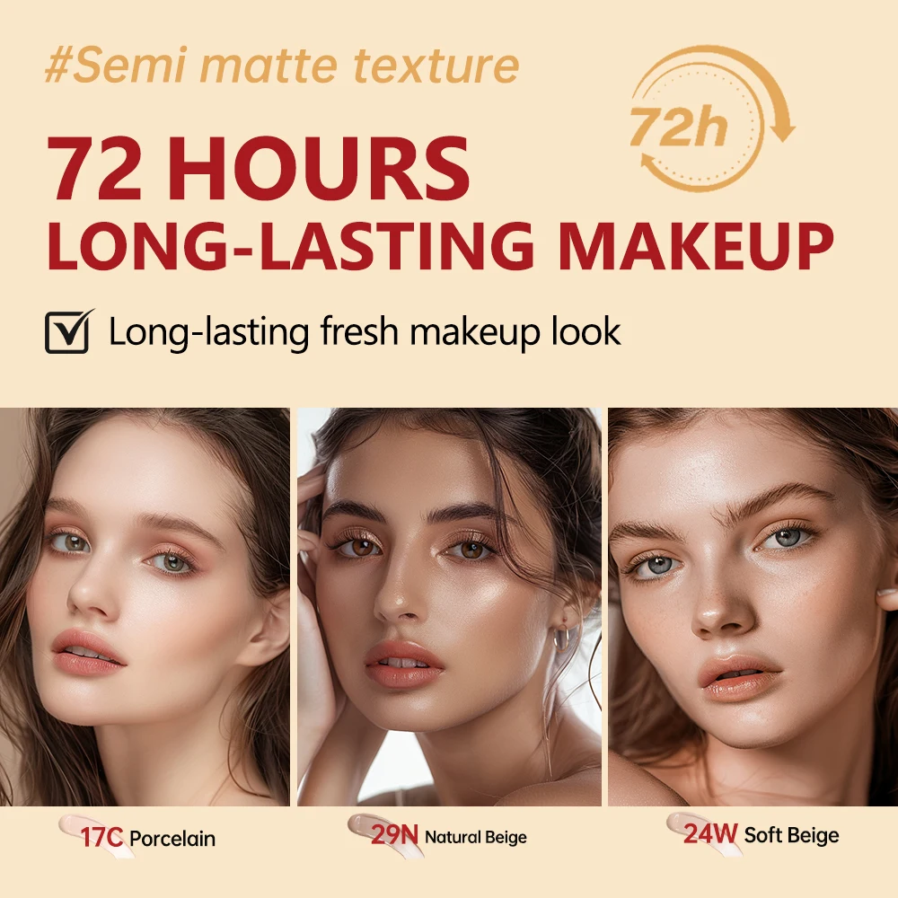 Long-lasting Coverage Foundation Sun Protection Cushion Foundation Semi-Matte Finish 72-Hour Wear Face Base Makeup Cosmetics