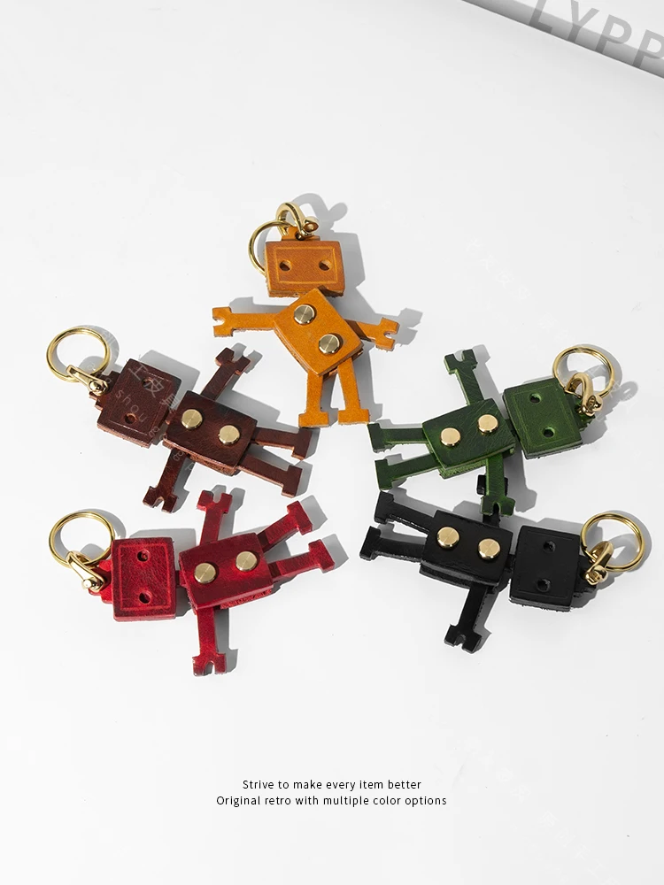 

Handmade leather robot pendant keychain bag hanging decoration vintage exquisite gift