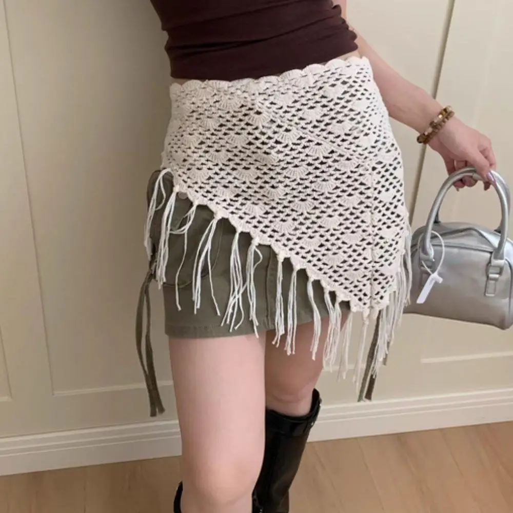 جديد Y2k الجوف التدريجي هامش مثلث وشاح بعقب الستار تنورة الكورية الشعر وشاح لوليتا نصف تنورة الخصر الورك التفاف موضة باندانا #1