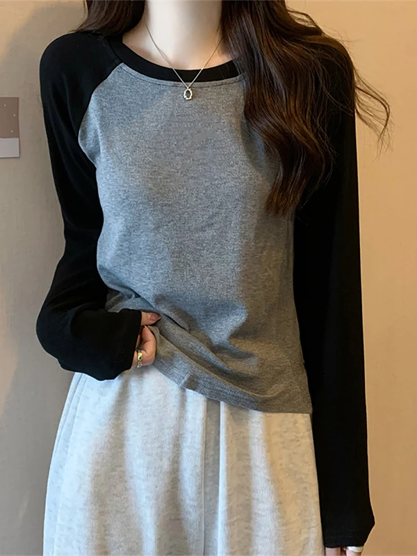 Fall Winter Korean Style Student Long Sleeve Base Shirt Women's Fashion Inner Wear Velvet T-Shirt Shoulder Insert Design