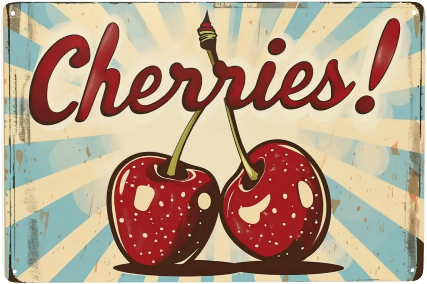 Cherries Metal Poster Wall Decor Metal Tin Sign Vintage Cherries Tin Signs Retro Bar Decor Home Tin Sign Decor Metal Wall Art