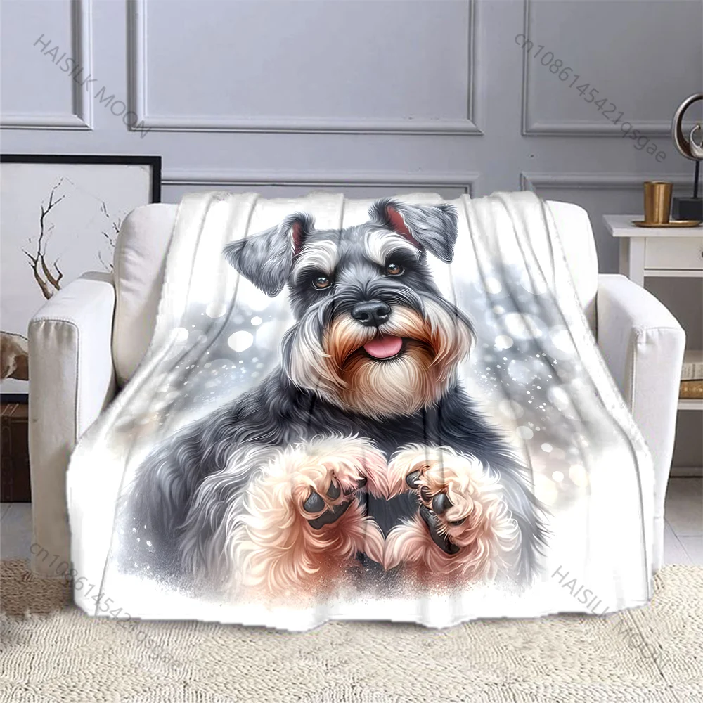 Multi-Sizes Schnauzer Making A Heart Shape Blanket Warm Soft Luxury Gifts for Children Adults Suitable for Home Bed Sofa Travel