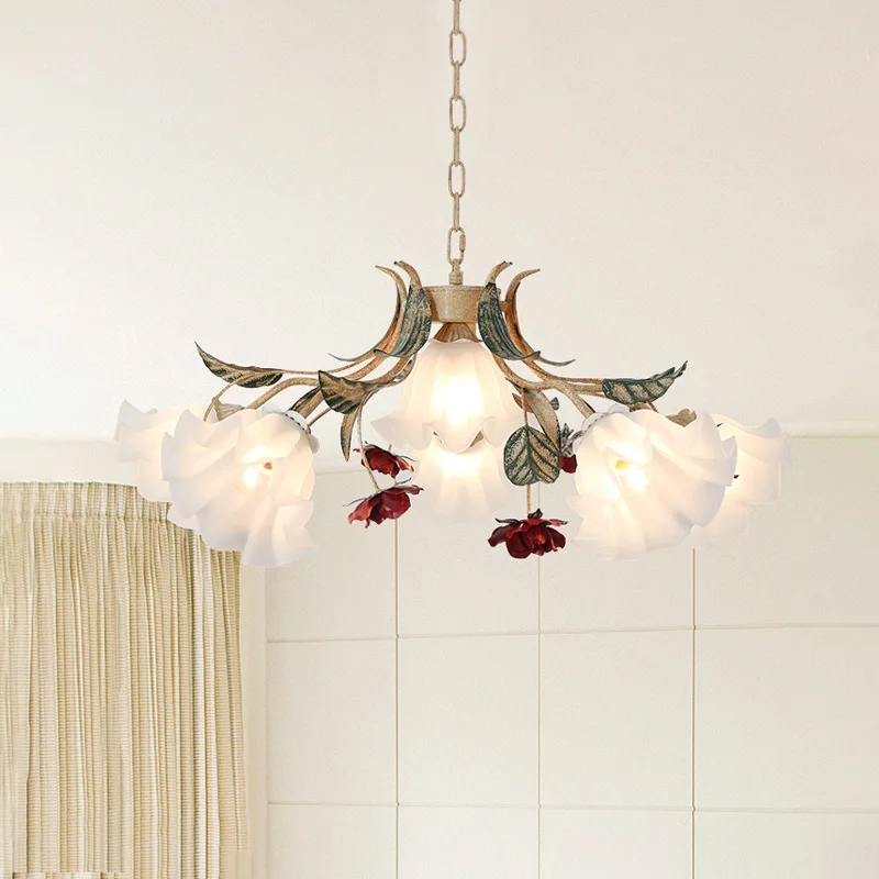 Meiyuan Countryside Living Room pendent lamp Retro Simple Craftsmanship Pendant Rose Blossom Bedroom LED chandelier