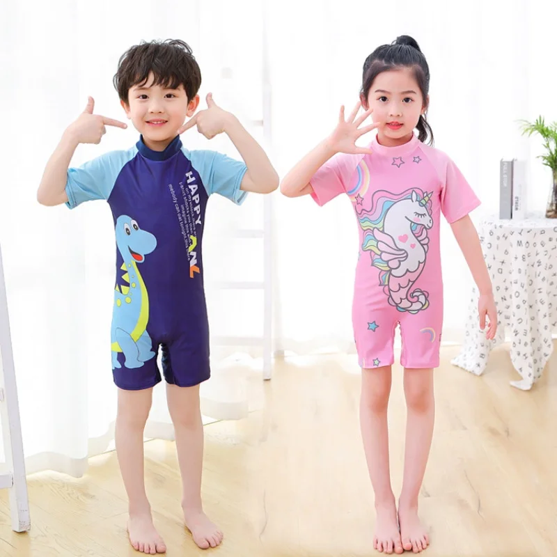 Kids Boys/Girls One-piece Suits Brazilian Swimsuit Short Sleeves Zippered Shorty Wetsuit Swimwear Beach Bathing Suit