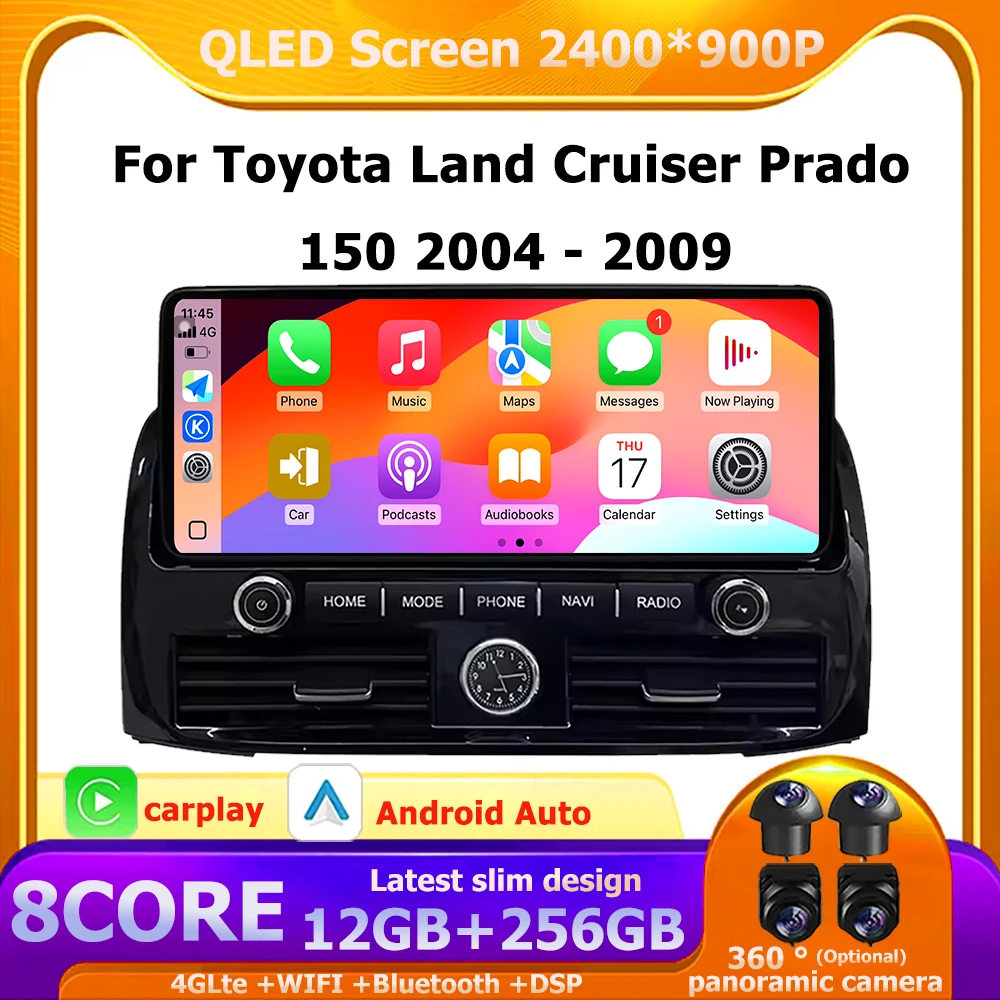 Wireless Carplay Android 16 For Toyota Land Cruiser Prado 150 2004 - 2009 GPS Navi Car Multimedia Video Player BT DSP Head Unit
