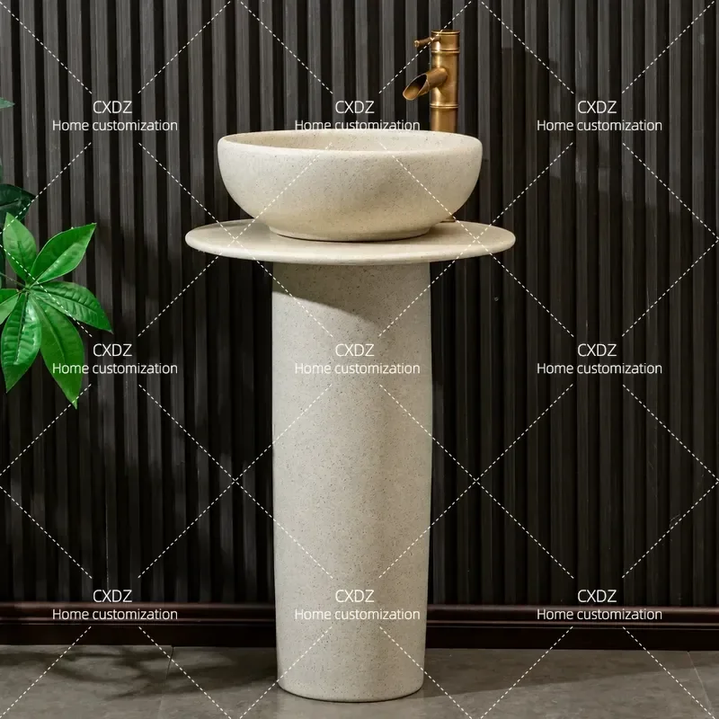 Ceramic Column Wash Basin Outdoor Garden Art Pillar Sink for Balcony Villa Courtyard Decorative Freestanding Pedestal Basin