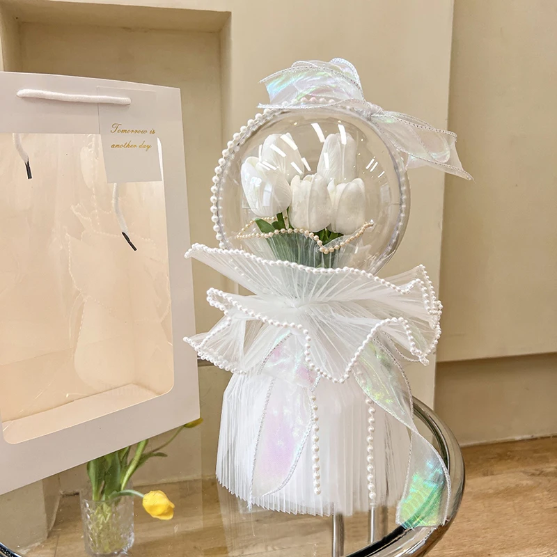 Creative DIY Transparent Bobo Ball Tulips Bouquet Packaging Material Ball Gift Wedding Valentine's Day Handmade Gift Box Bags