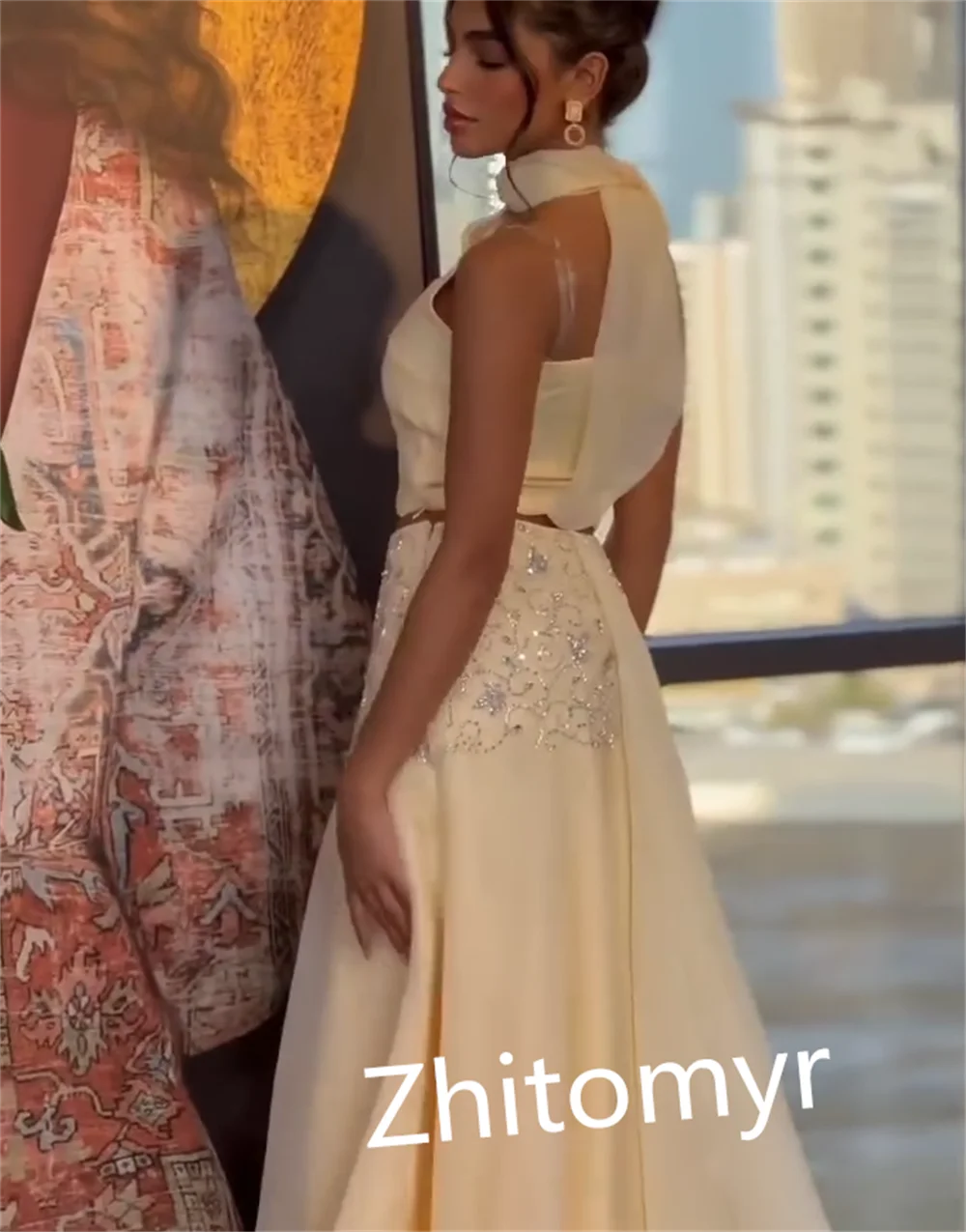 Customized Exquisite High Quality Halter A-line Anke Length Evening Dresses Paillette / Sequins S ladies dresses for special oc