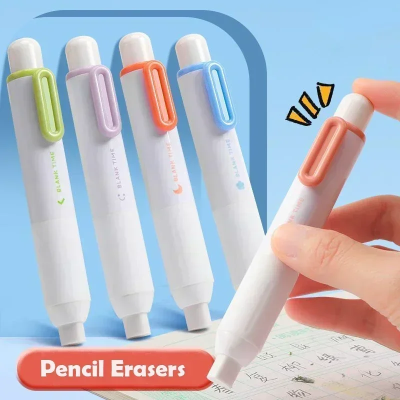 Macaron Simple Pencil Erasers Retractable Automatic Pencil Erasers Press Type Correction Tool Stationery School Office Supplies