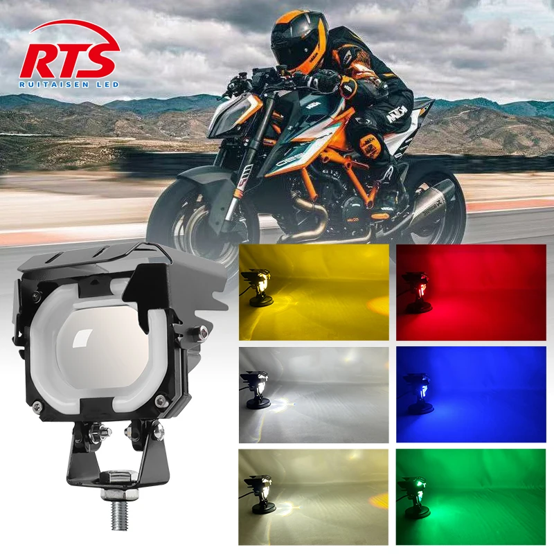 

30W RGB Motorcycle Devil Eye Daytime Light Mini Spotlight High Power Bright Aluminum Auxiliary Headlight High/Lo Beam Fog Light