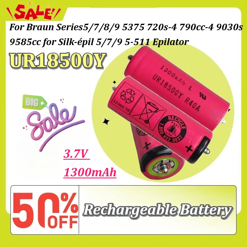 For Braun Series5/7/8/9 5375 720s-4 790cc-4 9030s 9585cc for Silk-épil 5/7/9 5-511 Epilator 3.7V 1300mAh UR18500Y Shaver Battery