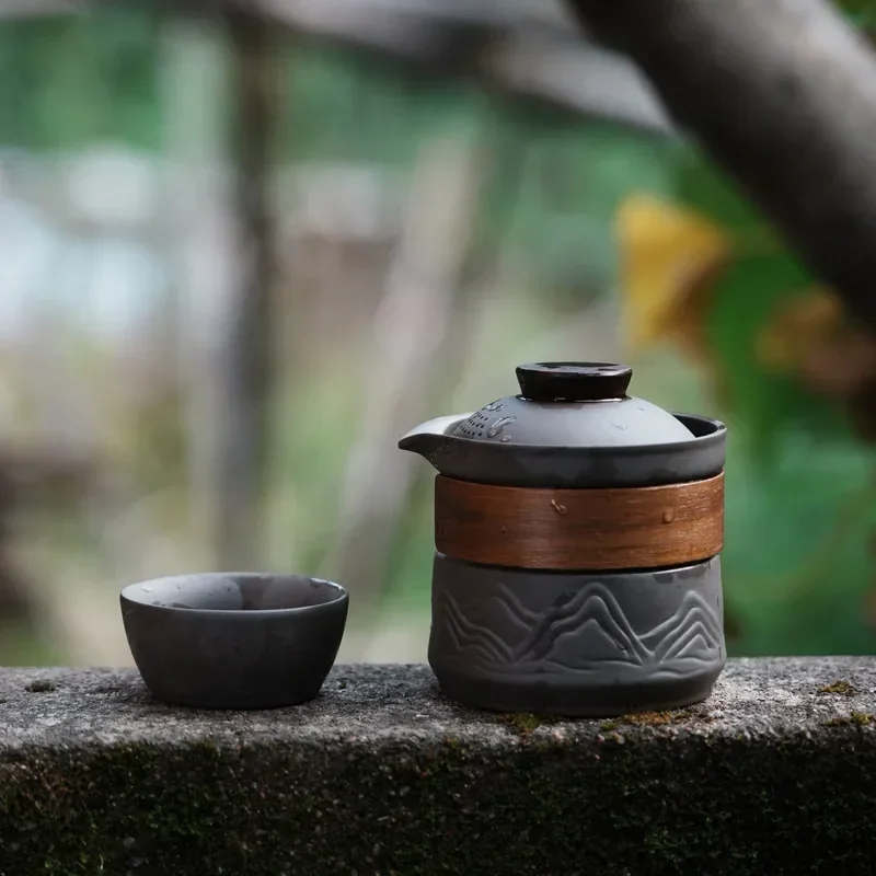 

Purple Sand Travel Tea Set Suit Portable Quick Cup Outdoor Travel Camping Portable High-End Tea Making One Pot Fills Three Cups