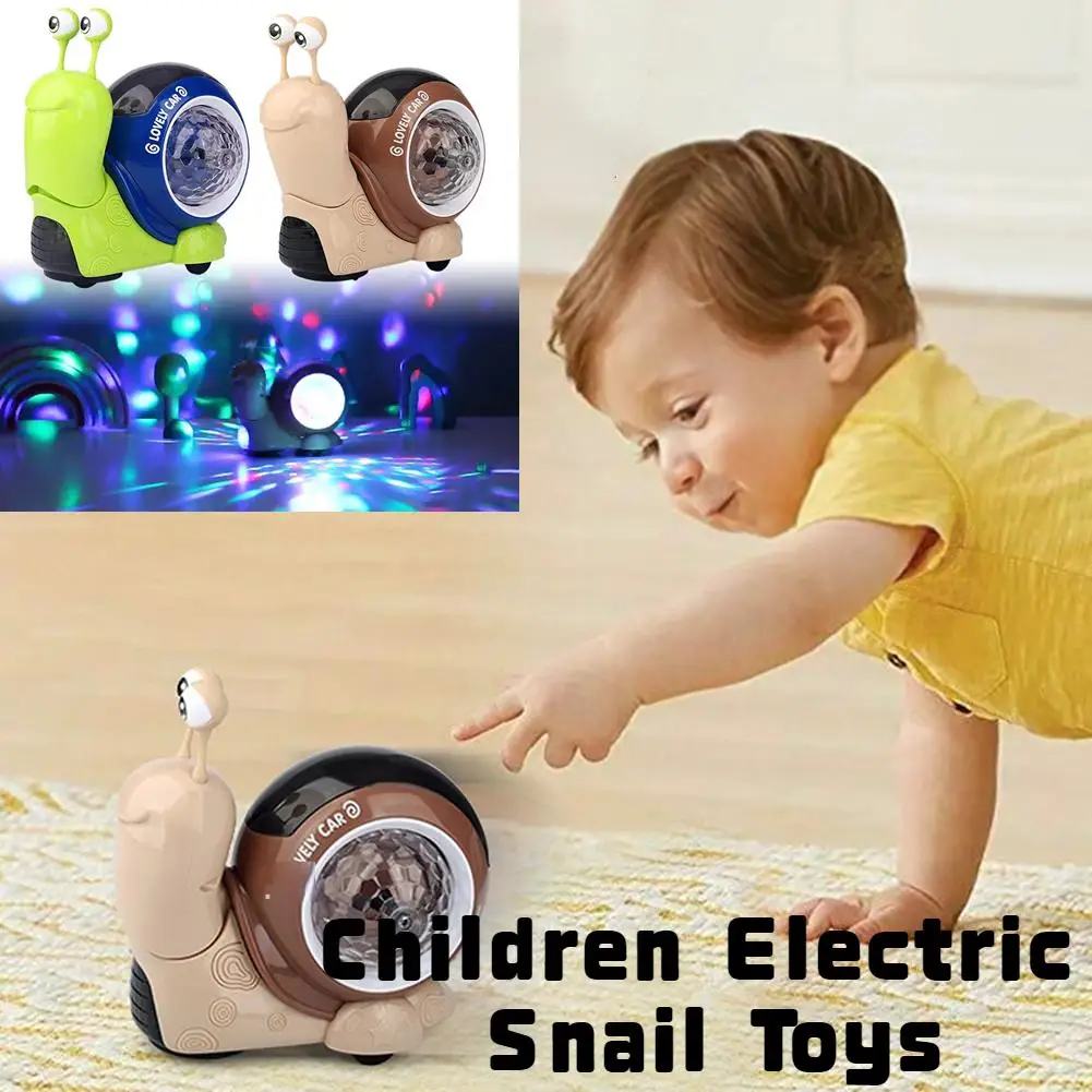 Brinquedos elétricos do caracol para crianças, caranguejos rastejando, luzes de projeção musicais interativas sensoriais Baby Walking Pet eletrônico, presente da criança