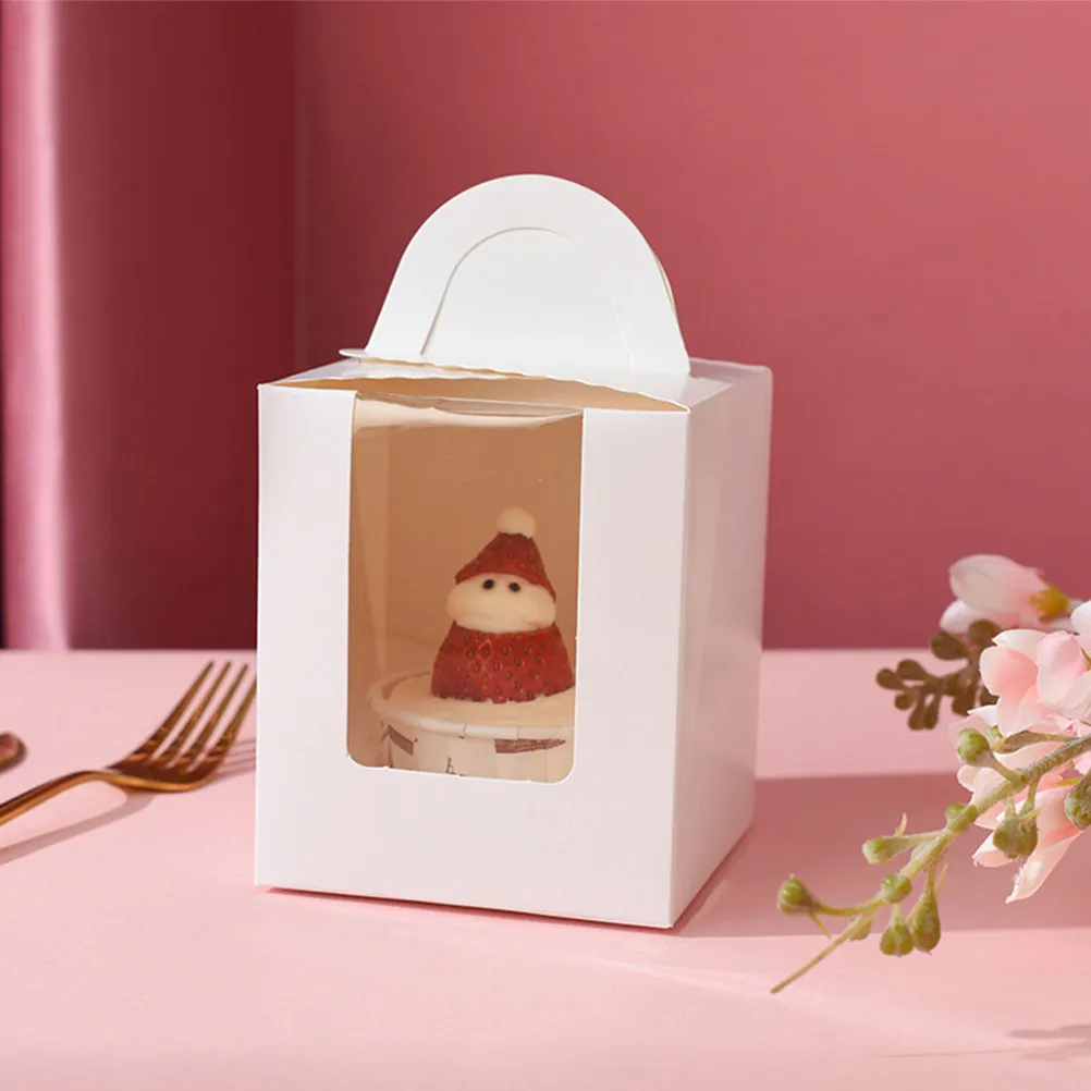 24Pcs Single Cupcake Boxes with Fixed Inserts Premium Cardboard Cake Packing Boxes Handheld Design Clear View Window for Muffins